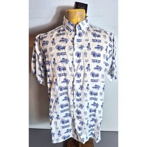 Emory Eagles Uscape Apparel Mens All Over Print Button-Up Shirt M White Blue NEW